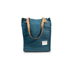 FEED Blue Tote Bag with Tan Straps
